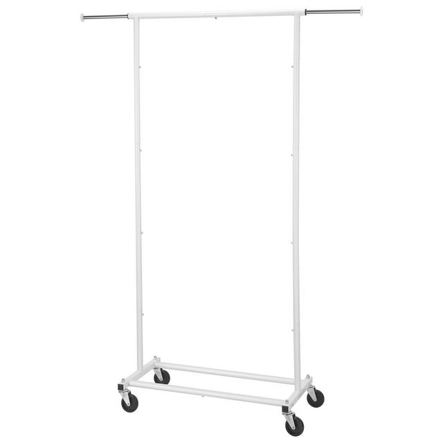 Simple Trending Standard Rod Clothing Garment Rack, Rolling Clothes Organizer on Wheels for Hanging Clothes, White