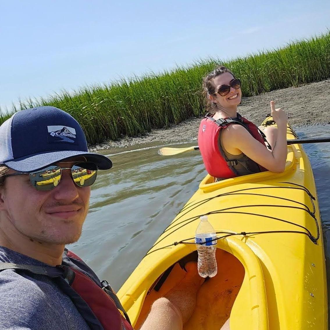 Kyle doing all the work kayaking in Charleston SC, August 2023