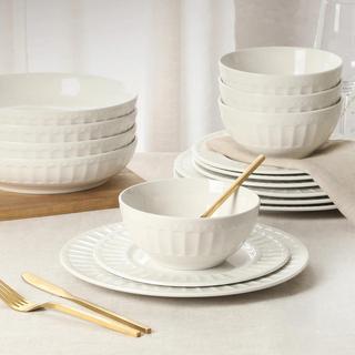 Melbourne 16-Piece Embossed Ceramic Dinnerware Set, Service for 4