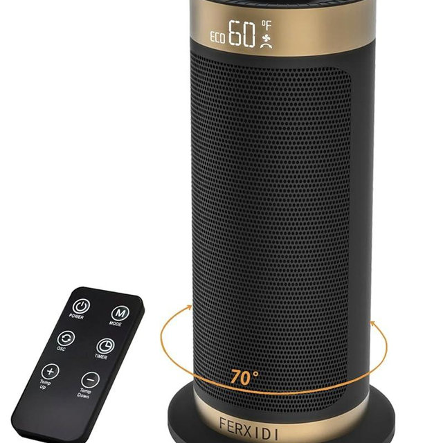 FERXIDI Space Heater Indoor,1500W PTC Electric Desk Heaters with Thermostat,70° Oscillation,1-12H Timer,Ceramic heaters for Indoor use with Remote,Fast Safety Room Heater for Office,Home Bedroom
