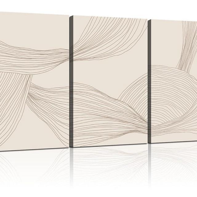 3Pcs Minimalist Line Wall Art Prints Framed Canvas Wrap Art Set Modern Abstract Wall Art Neutral Tones Bedroom Living Room Gallery Contemporary Poster Art 12x16 Inch