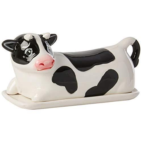 Boston Warehouse 76284 Farmhouse Cow Hand Painted Ceramic Butter Dish
