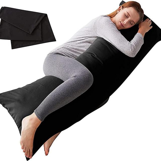 ELNIDO QUEEN Body Pillow with Pillowcase-Soft Long Bed Pillow for Adults-Breathable Full Body Pillow Insert for Sleeping,20x54inches-Black