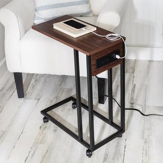 C-Shaped End Table with Outlets