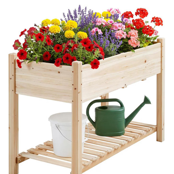 Yaheetech 47x23x32in Wooden Raised Garden Bed with Legs & Storage Shelf Horticulture Wooden Elevated Planter Box Vegetable Growing Bed for Flower/Herb/Backyard/Patio