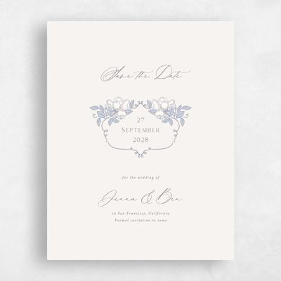 Light Oatmeal, Blue Wedding Save the Date - Marmillo Portrait