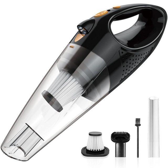 Powools Handheld Vacuum Cordless with 2 Filters, Car Vacuum Cleaner High Power with Fast Cahrge Tech, Portable Rechargeable Mini Vacuum with Large-Capacity Battery, Orange