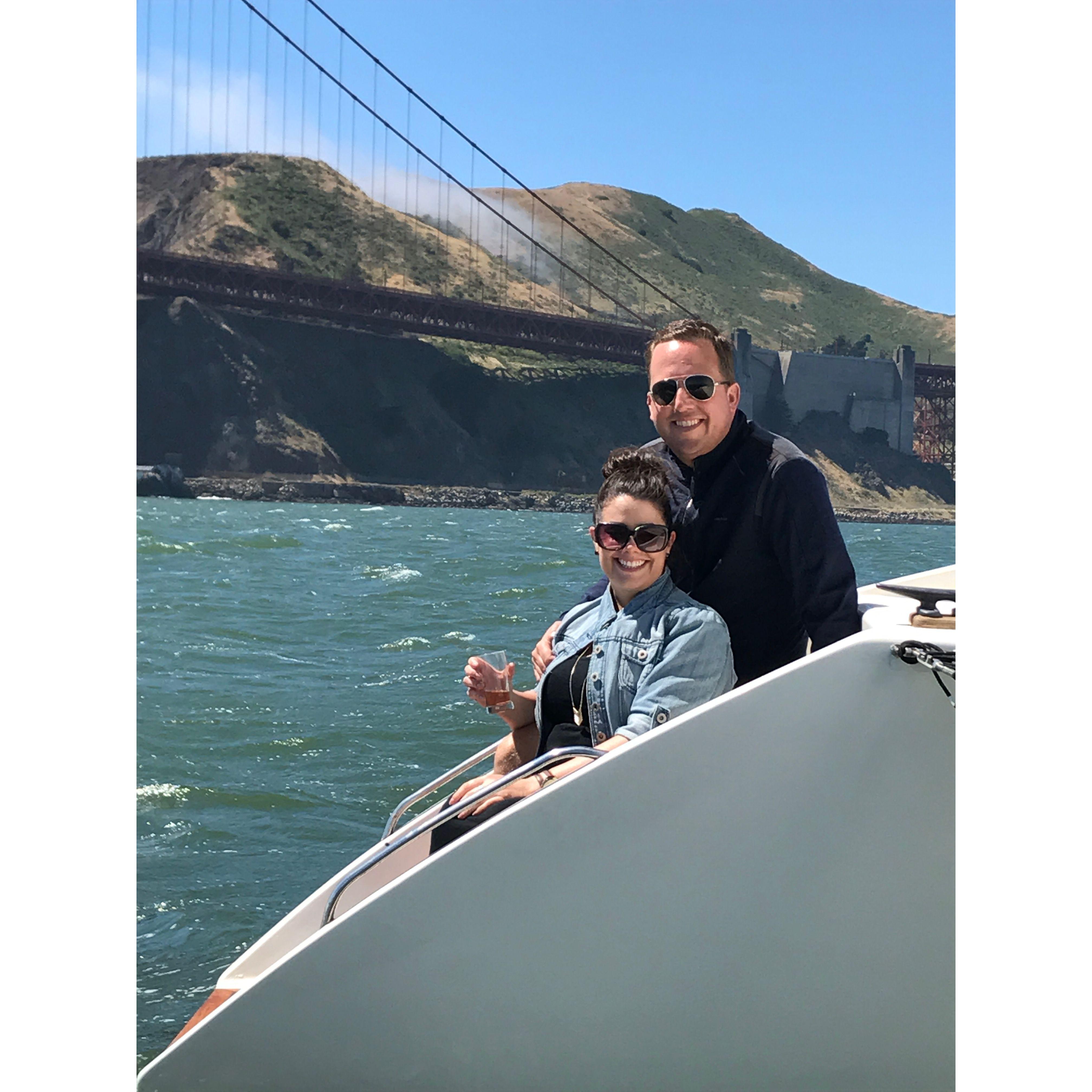 Birthday celebration on the water! Jarrod surprised Kelly with a private boat charter & staycation at Cavallo Point in Sausalito!