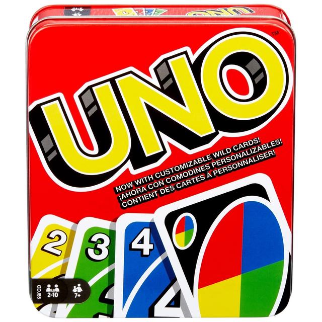 UNO Family Card Game, with 112 Cards in a Sturdy Storage Tin, Travel-Friendly, Makes a Great Gift for 7 Year Olds and Up​ [Amazon Exclusive]