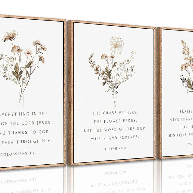 Wildflower Bible Floral Canvas Wall Art Christian Verses Floral Paintings Pictures Wall Decor Botanical Scripture Room Posters Prints for Bedroom Living Room Office Christian Scene Home Decorate