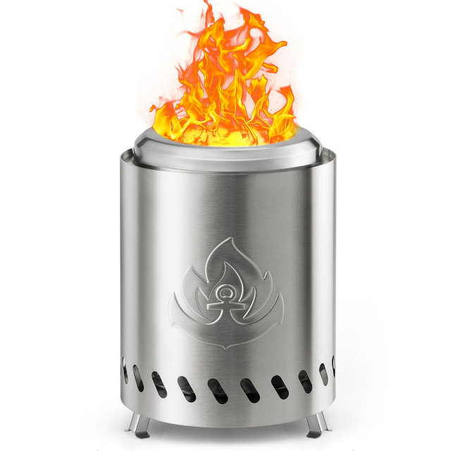 R.W.FLAME Tabletop Fire Pit 5.5" with Stand, Stainless Steel Table Top Stove, Low Smoke Mini Round Fire Pit Bowl, Smokeless Firepit Outdoor, Silver