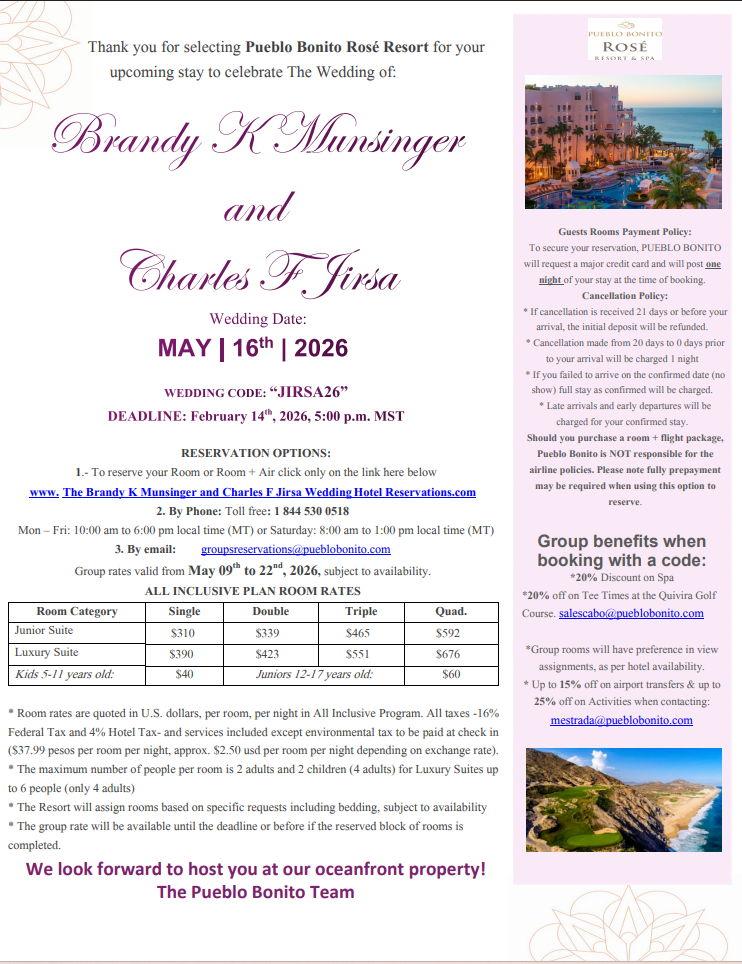 The Wedding Website of Brandy Munsinger and Charles Jirsa