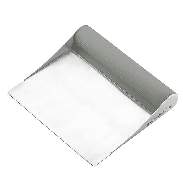 Rachael Ray 46883 Tools and Gadgets Stainless Steel Pastry Scraper / Bench Scrape / Kitchen Tool for Baking and Cooking / Dishwasher Safe, Sea Salt Gray