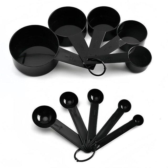 Moaxx Measuring Cups and Spoons, 10-Piece Set, Plastic, Black