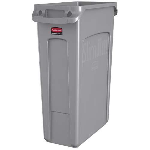 Rubbermaid Commercial Products Slim Jim Plastic Rectangular Trash/Garbage Can With Venting Channels, 23 Gallon, Gray (Fg354060Gray)