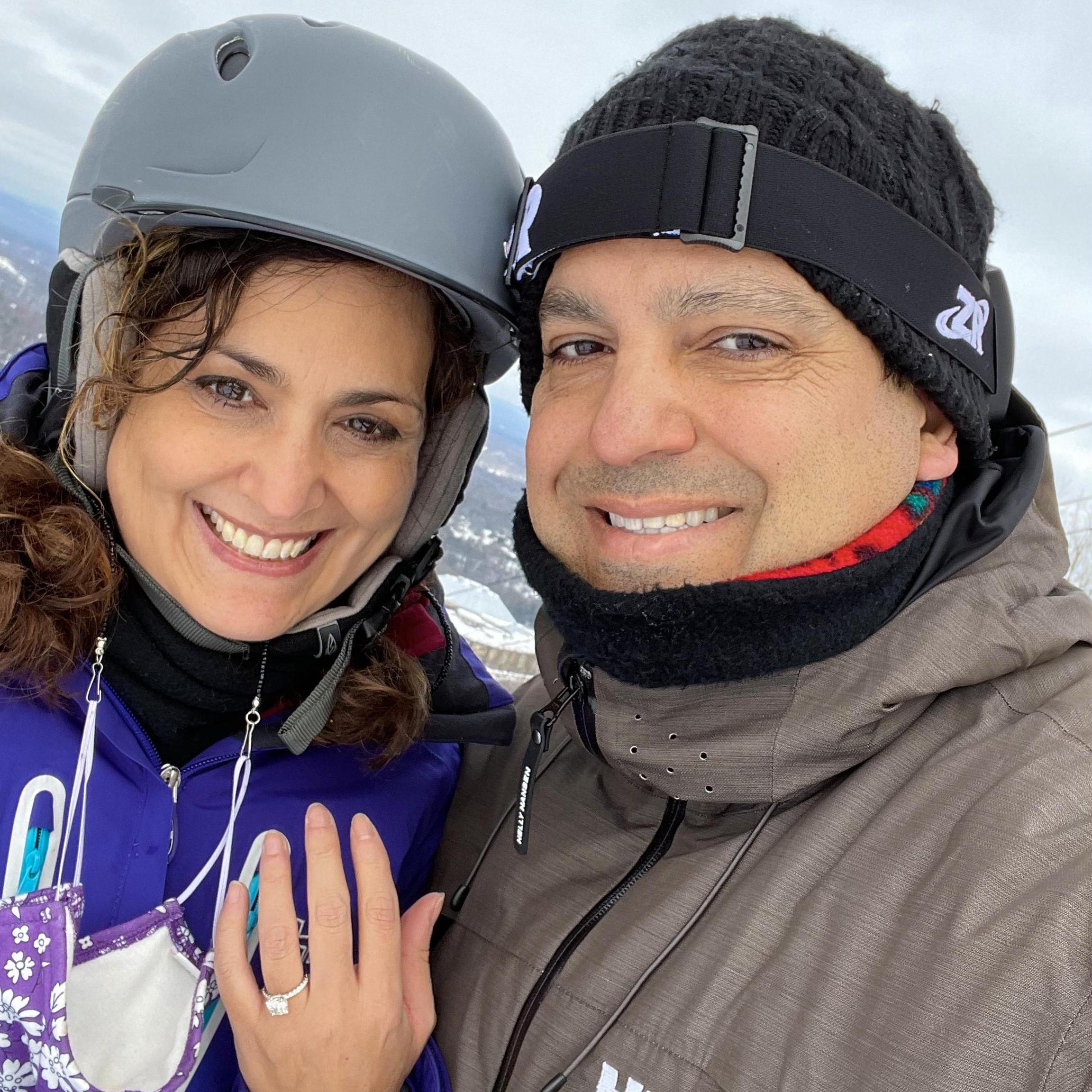 Right after he proposed! Camelback Resort, Pocono Mountains, Pennsylvania, February 14, 2021