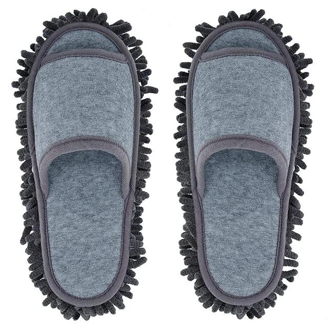 Microfiber Slippers Women's House Slippers Floor Cleaning Mop Floor Dust Cleaning Tool Ladies Slippers (Dark grey, Women 7-10/Men5-8)