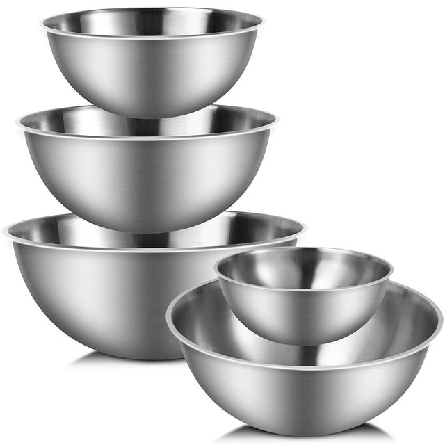 CACASO Stainless Steel Mixing Bowls Set of 5, Heavy Duty Stackable Nesting Bowls, Metal Mixing Bowls For Cooking, Prepping, Salad, Serving, Space Saving Kitchen Essentials, No Lids