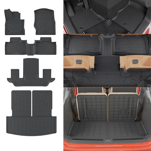 Rongtaod 6 Seats Floor Mats Compatible with 2020-2025 Ford Explorer Captain Chairs Trunk Liner Cargo Liner Cargo Mat Back Seat Protector Explorer Accessories (Floor Mats+Trunk Mat with Backrest Mat)