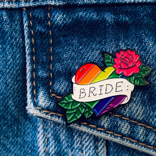 Bride Pride Enamel Pins, Lesbian Bachelorette Pins, Bride Pin, LGBTQ Wedding Pins, Gift for Bride, Hen Party Badge, Rainbow Pin, Mrs and Mrs
