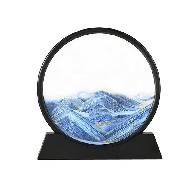 Omaiyoupin-Round Glass 3D Deep Sea Sand Art Moving Sand Art Decor (Sand Art Blue, 12“)