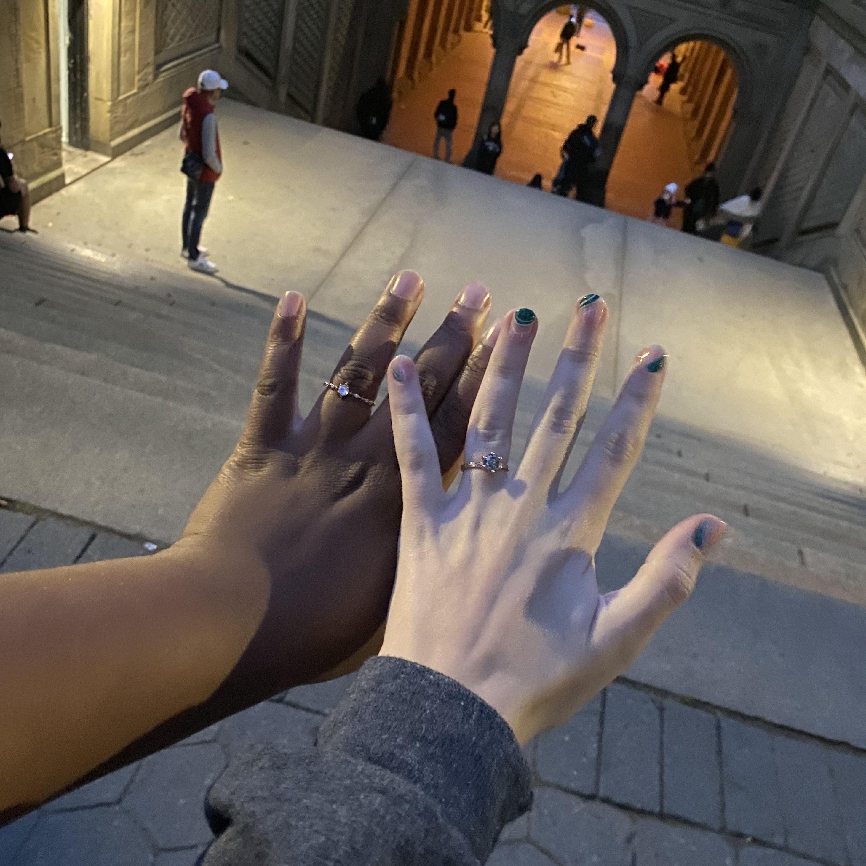 We got engaged in central park after the perfect day. Kayla popped the question, and Brie had Kayla's ring in her scrunchie to propose back!