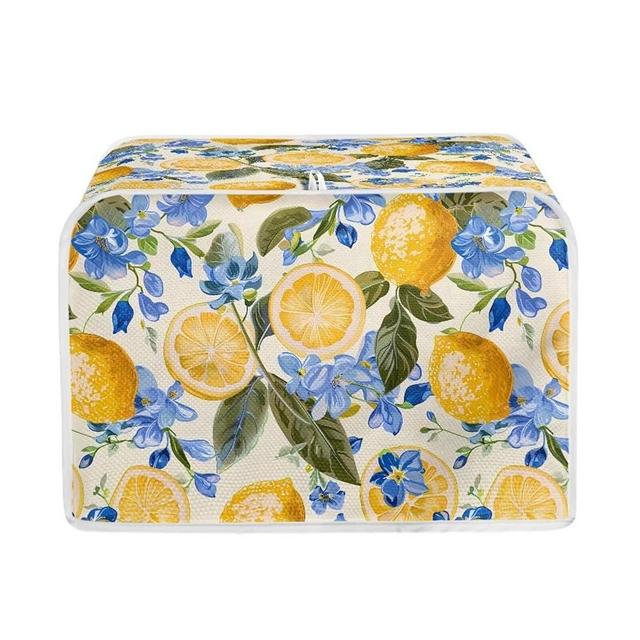 PCSJRKG Lemon Floral Print Toaster Cover 4 Slice Wide Slot Kitchen Appliance Small Oven Bakeware Protector, Washable Bread Maker Cover Dust and Fingerprint Protection, Yellow