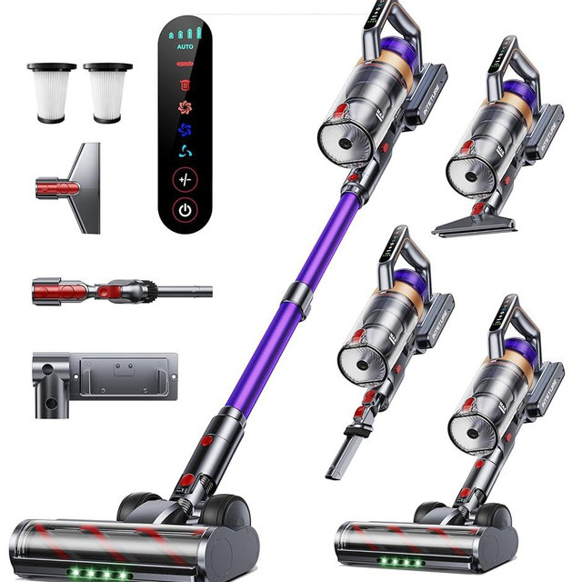 INTETURE Cordless Vacuum Cleaner, 600W 50KPA 65 Mins Vacuum Cleaners for Home, Anti-Tangle Stick Vacuum with Touch Screen, Wall Mount Charging, Upgraded Vacuum Cordless for Pet Hair/Carpet/Floors