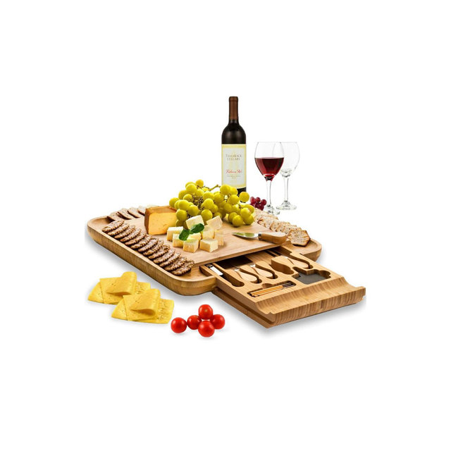 Bambusi Square bamboo cheese board with cutlery set 4 Piece Knife Block Set