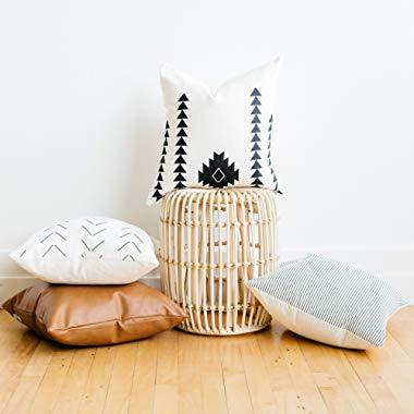 Woven Nook Decorative Throw Pillow Covers Pack of 4 for Couch, Sofa, or Bed Set 100% Cotton Stripes Geometric Faux Leather Amaro Set (20'' x 20'')