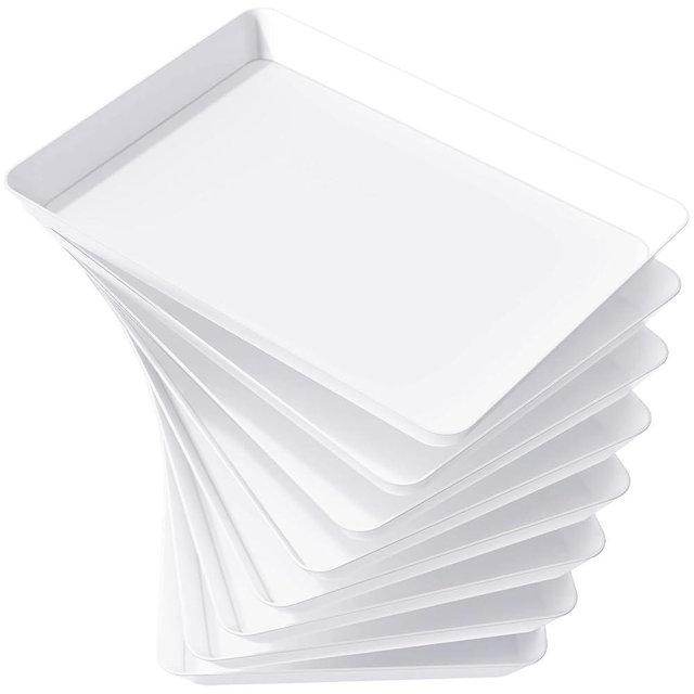 Lifewit Serving Tray for Party Supplies, Reusable Serving Platter for Catering, Snack, Fruit, Charcuterie, Appetizer, Plastic Food Trays, Hosting Essentials, BPA Free, White, 8 Pcs