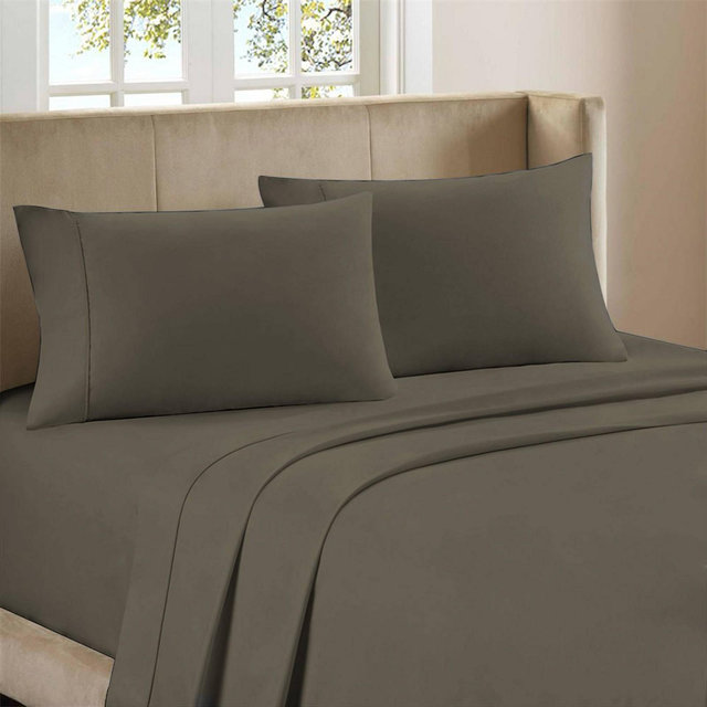 King 400 Thread Count Wrinkle Free Cotton Solid Sheet Set Gray - Purity Home