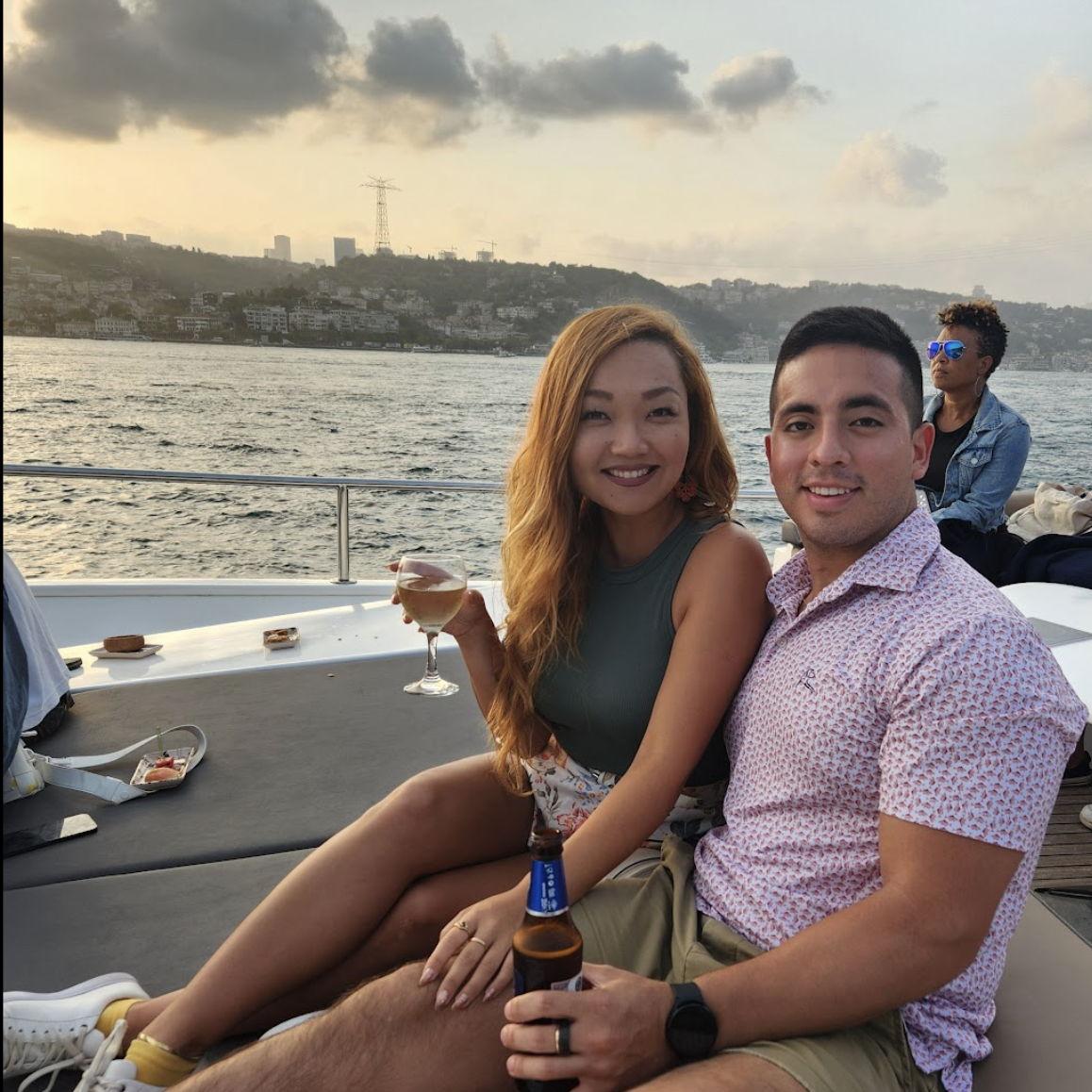 Enjoying our scenic boat ride in Istanbul