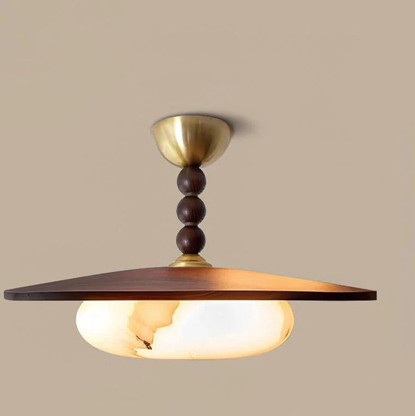 Muto Ceiling Light Walnut Color & White Imitation Alabaster