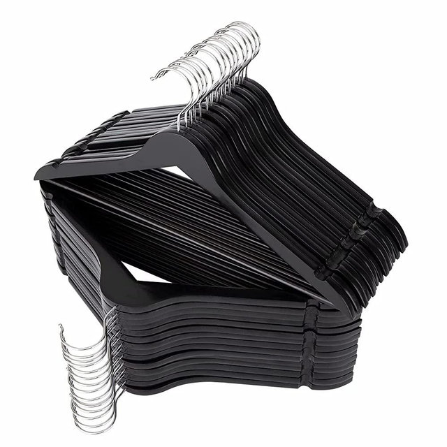 ELONG HOME Solid Wooden Hangers 30 Pack, Wood Suit Hangers with Extra Smooth Finish, Precisely Cut Notches & Chrome Swivel Hook, Wooden Clothes Hangers for Shirt Coat Jacket Dress, Black