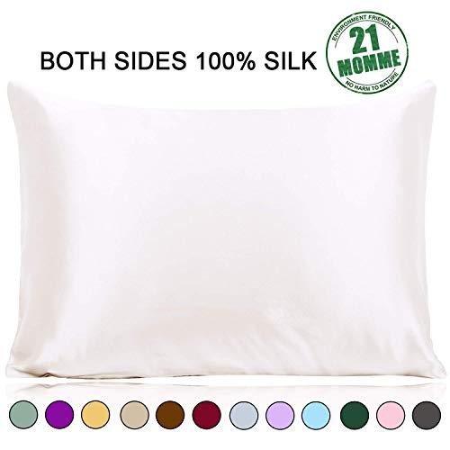 Ravmix Silk Pillowcase Standard Size for Hair and Skin with Hidden Zipper, 21 Momme 600TC Hypoallergenic 100% Mulberry Silk Pillow Cover, 20×26inches, Ivory White