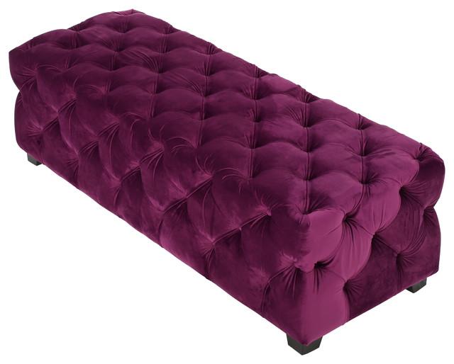 Provence Tufted Velvet Fabric Rectangle Ottoman Bench, Purple