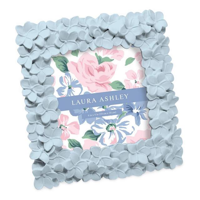 Laura Ashley 4x4 Flower Textured Hand-Crafted Resin Picture Frame with Easel & Hook for Tabletop & Wall Display, Decorative Floral Design Home Décor, Photo Gallery, Art, More (4x4, Powder Blue)