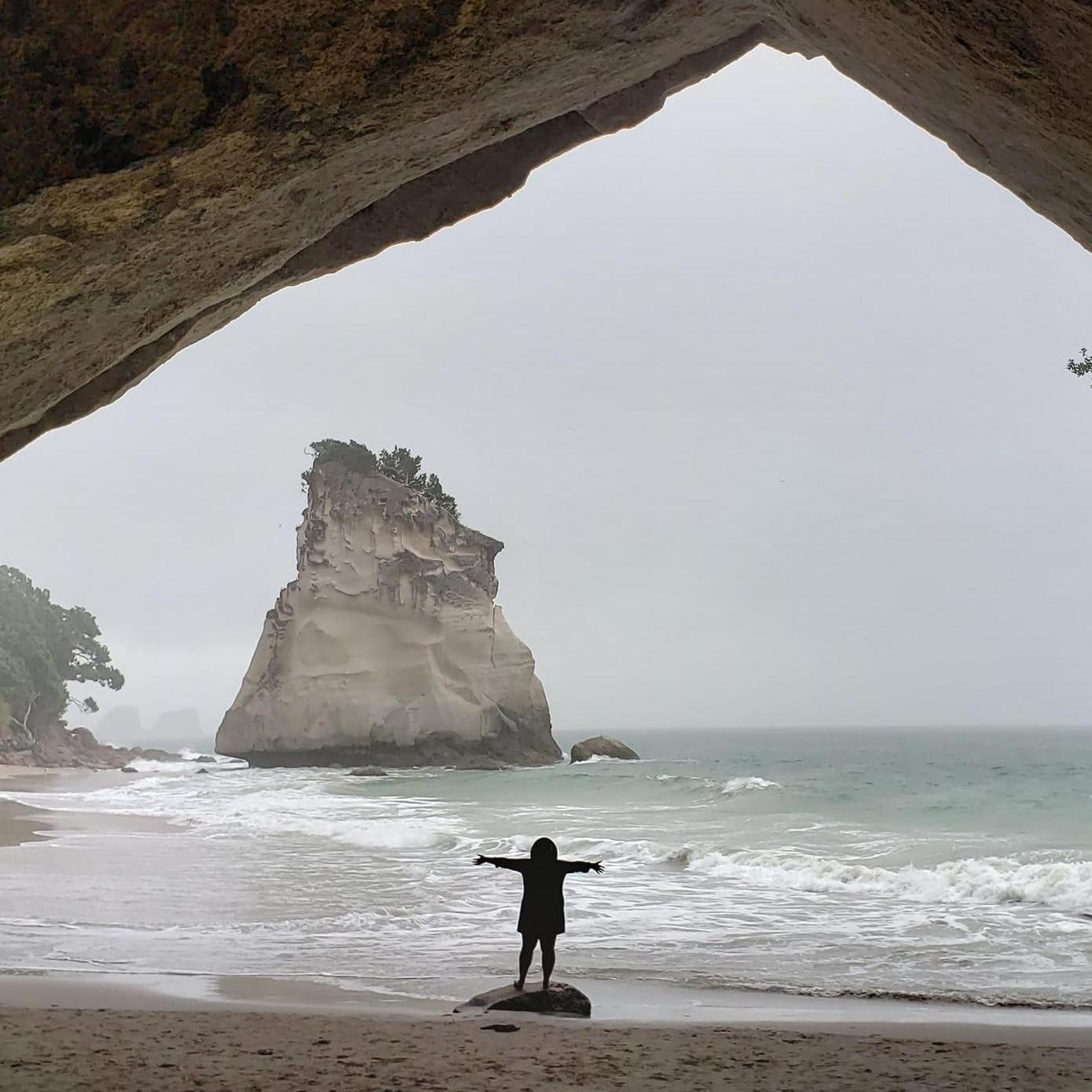 Zoe in a sea cave - Coromandel Peninsula, New Zealand 2018