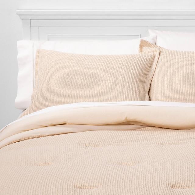 Full/Queen Washed Waffle Weave Comforter & Sham Set Brown - Threshold™