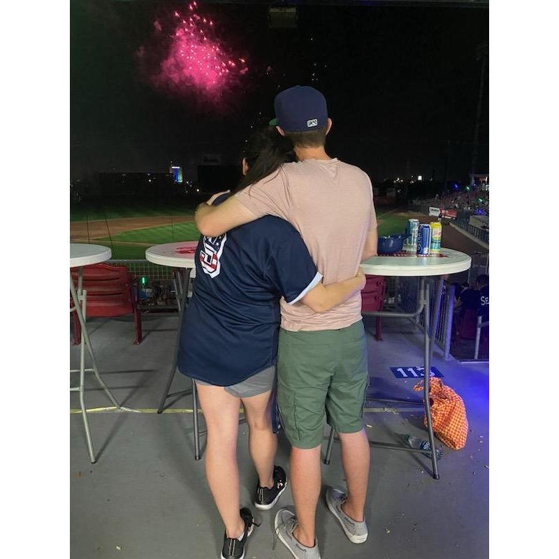 One of our favorite spots in the world, at the ballpark (with fireworks for Shannon of course!)