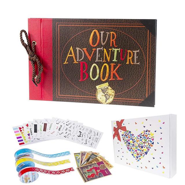 Pulaisen Our Adventure Book Scrapbook Pixar Up Handmade DIY Family Scrapbooking Album with Embossed Letter Cover Retro Photo Album