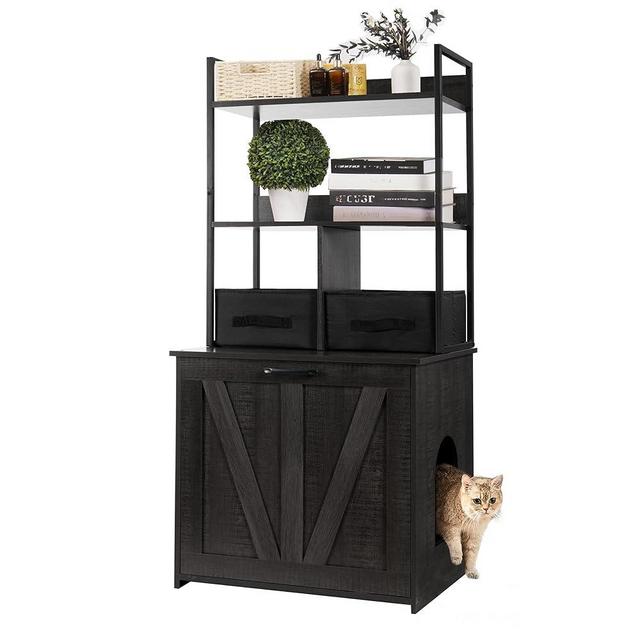 DWANTON Litter Box Enclosure with 2 Storage Shelves and 2 Drawers, 2-in-1 Hidden Cat Litter Box Enclosure Furniture with Shelf, Reversible Entrance, Washable Drawers, 50-Inch, Dark Gray