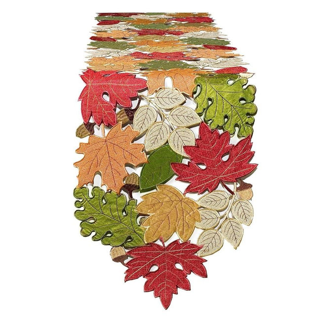 KEVA Fall Table Runner 72inches Long, Autumn Maple Leaves Table Runner 13x72 inch for Thanksgiving Kitchen and Table Decoration, Harvest Fall Farmhouse Rustic Embroidered Thanksgiving Table Runner