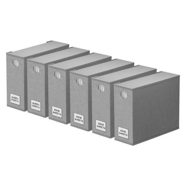 6-Pack Bed Sheet Organizers and Storage, Foldable Sheet Organizers for a Linen Closet, Gray