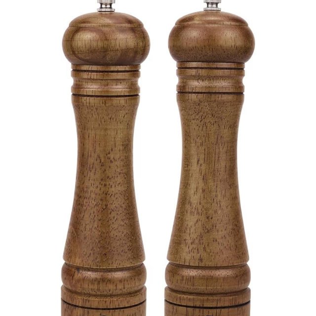 XWXO Wood Salt and Pepper Grinder Set, Salt Mill Pepper Grinder Set, Pepper Mill, Salt Shakers with Adjustable Ceramic Rotor- Oak Wood Pepper Grinder for Your Kitchen 8 inches - Pack of 2