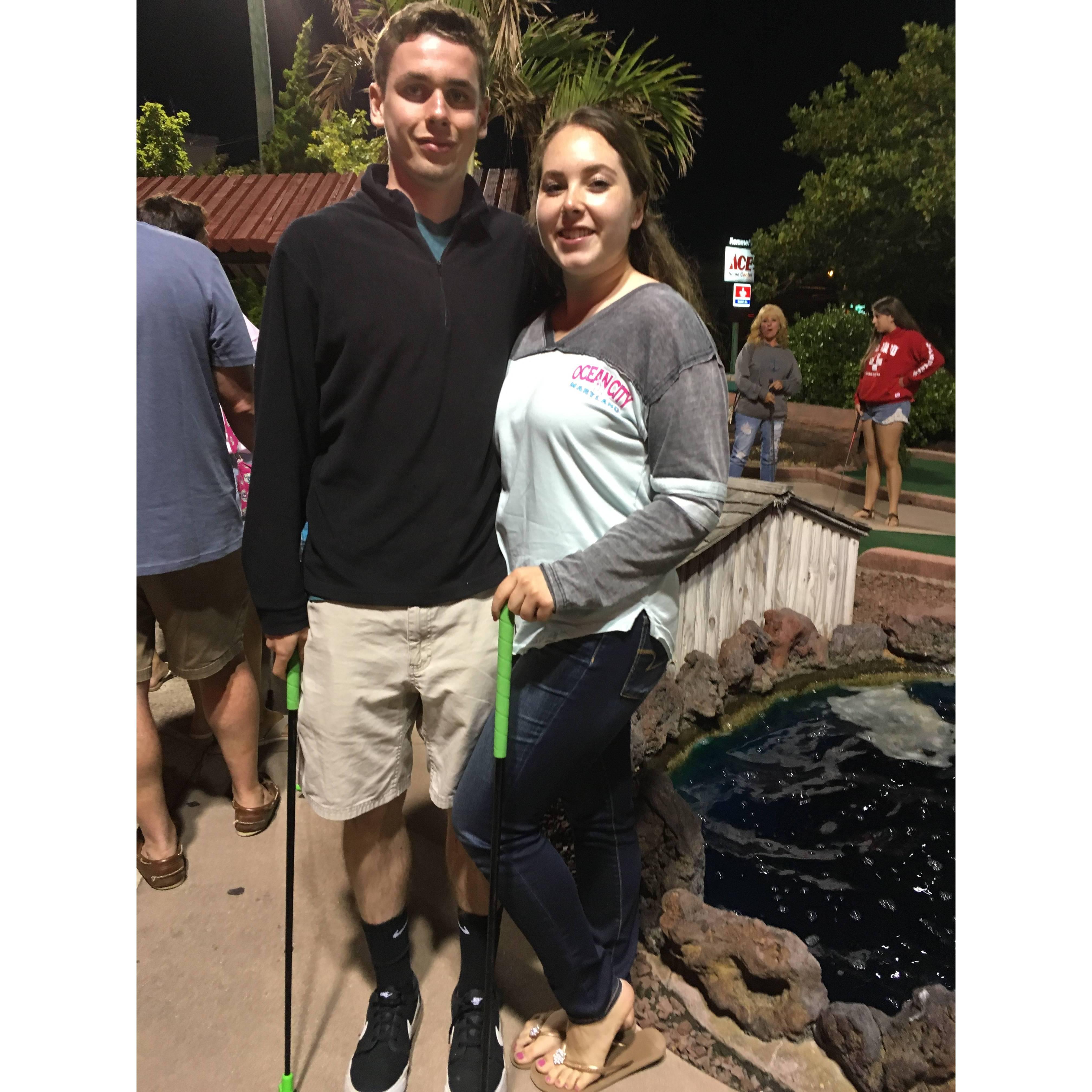Olivia and Vince enjoying a round of mini-golf during a Lamanna family vacation to Ocean City, Maryland.