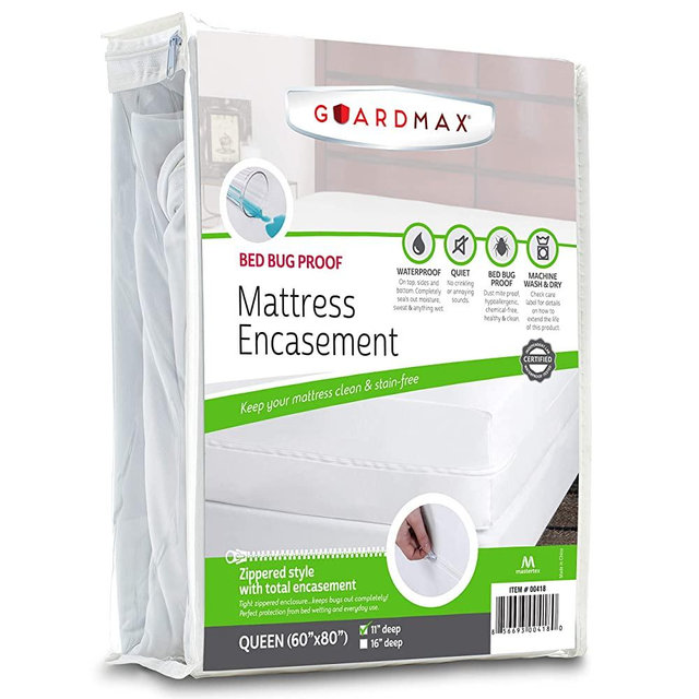 Guardmax Queen Mattress Protector Cover Zippered | 100% Waterproof Bed Bug Encasement | Soft, Hypoallergenic and Breathable | Queen Size (60"x80")