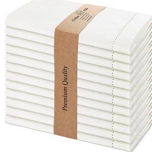 Urban Villa Cloth Napkins Ivory Hemstitch Dinner Napkins Set of 12 (20X20)100% Cotton Absorbent Washable Durable Reusable Ideal for Easter Decorations Farmhouse Parties Restaurant Lunch Dinner Napkins