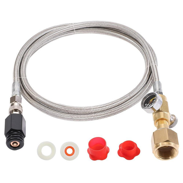 GURUDAR CO2 Tank CO2 Cylinder Direct Adapter with 60in Stainless Steel Hose Pressure Gauge & Exhaust Valve, CGA320 to TR21-4 Soda Maker Connector for Fizzi One Touch Jet Ninja Thirsti